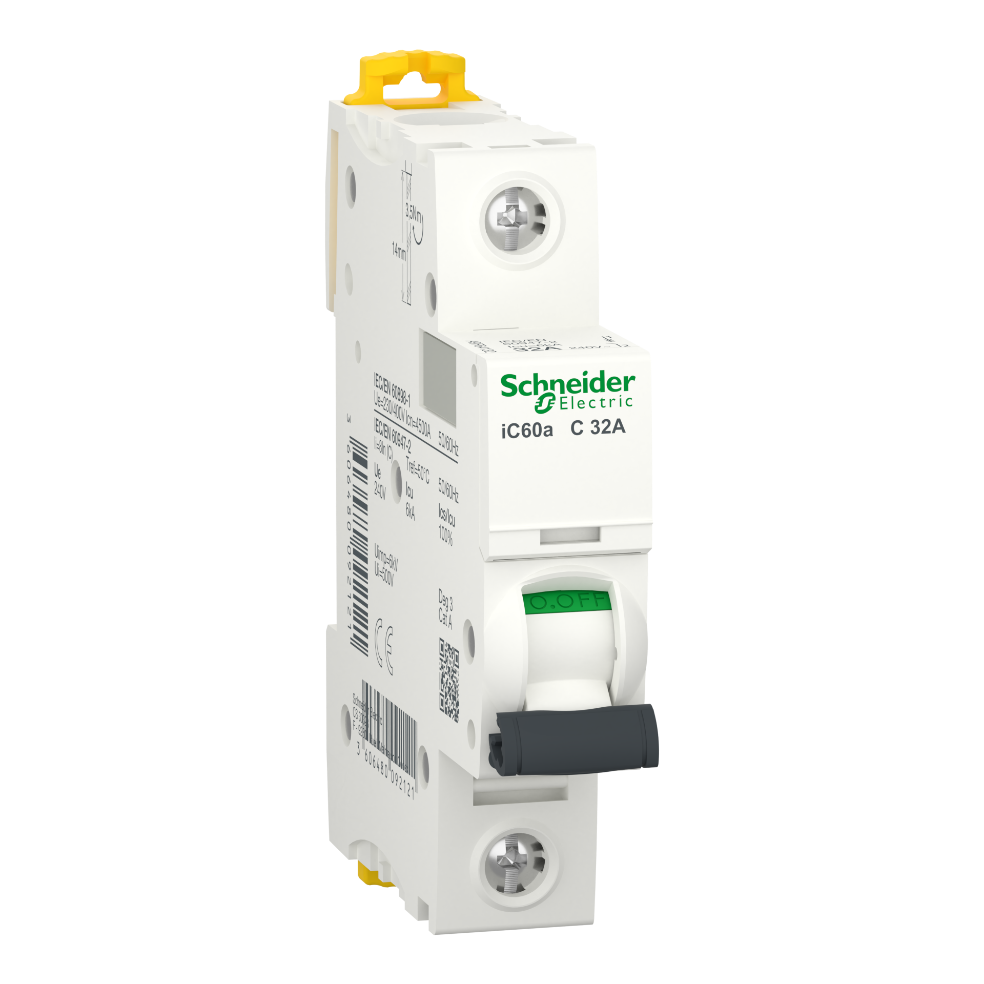 Miniature Circuit-Breaker, Acti9 Ic60A, 1P, 32 A, C Curve, 4500 A (Iec 60898-1), 6 Ka (Iec 60947-2), A9F64132