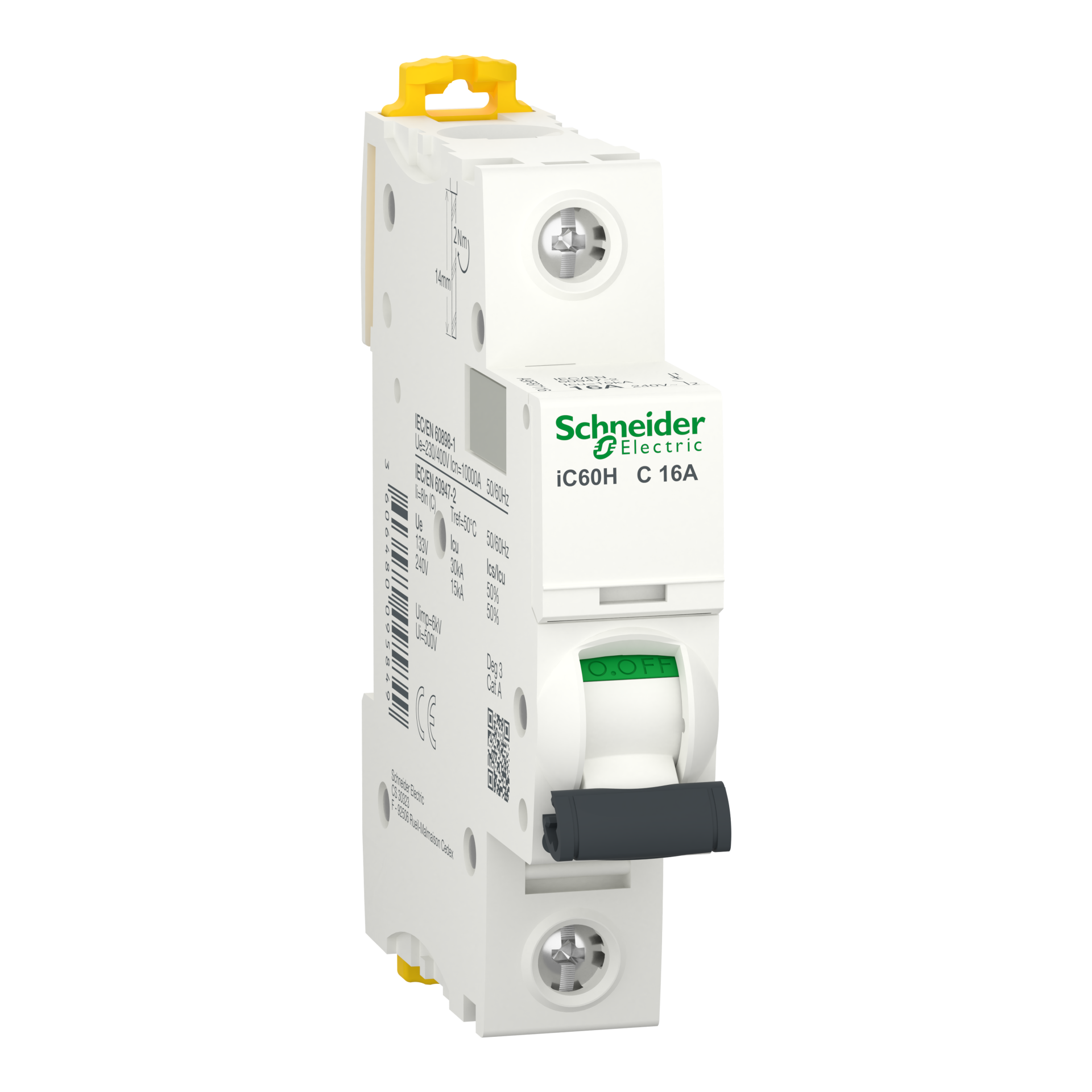 Miniature Circuit-Breaker, Acti9 Ic60H, 1P, 16 A, C Curve, 10000 A (Iec 60898-1), 15 Ka (Iec 60947-2), A9F87116