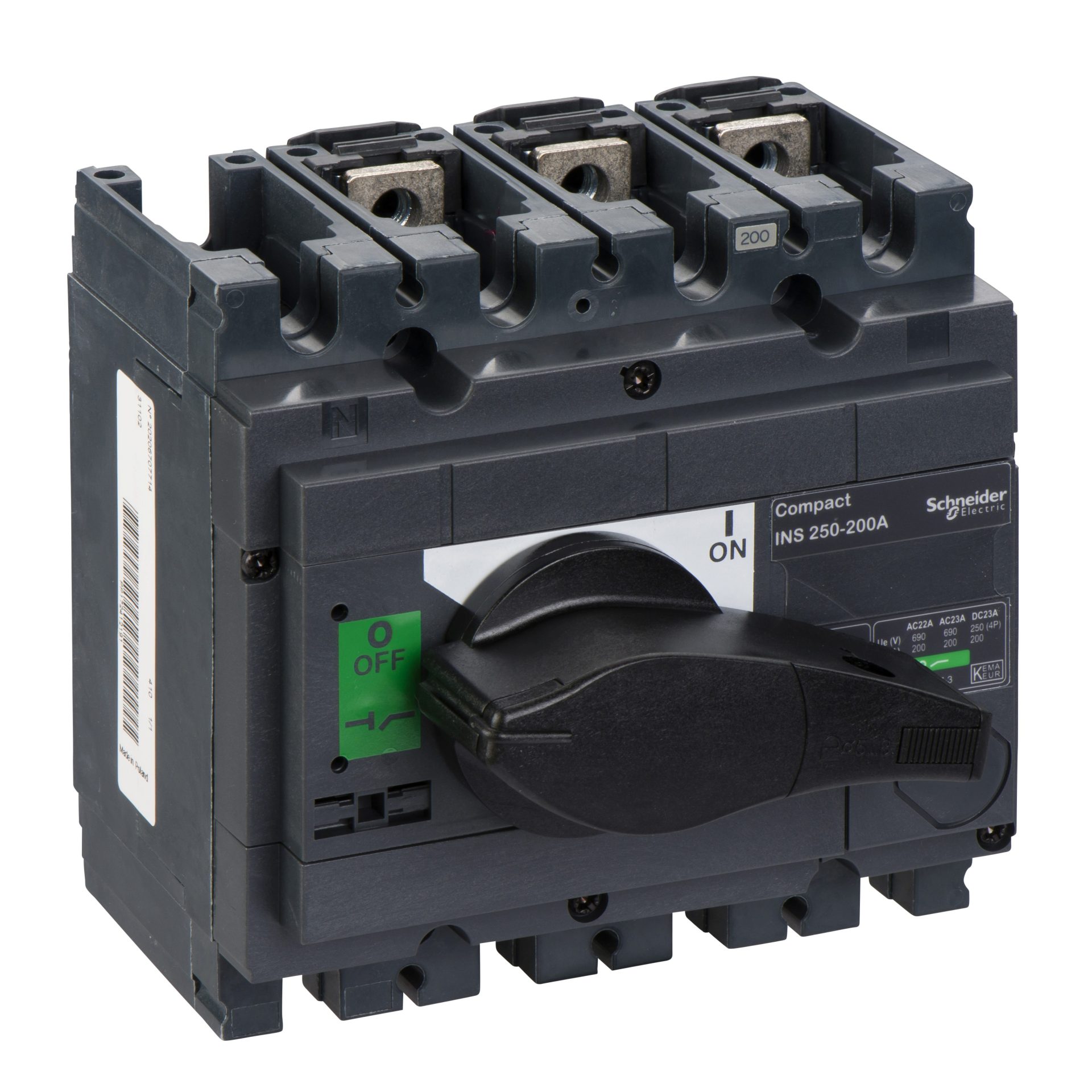 Switch Disconnector, Compact Ins250-200 , 160 A, Standard Version With Black Rotary Handle, 3 Poles, 31102