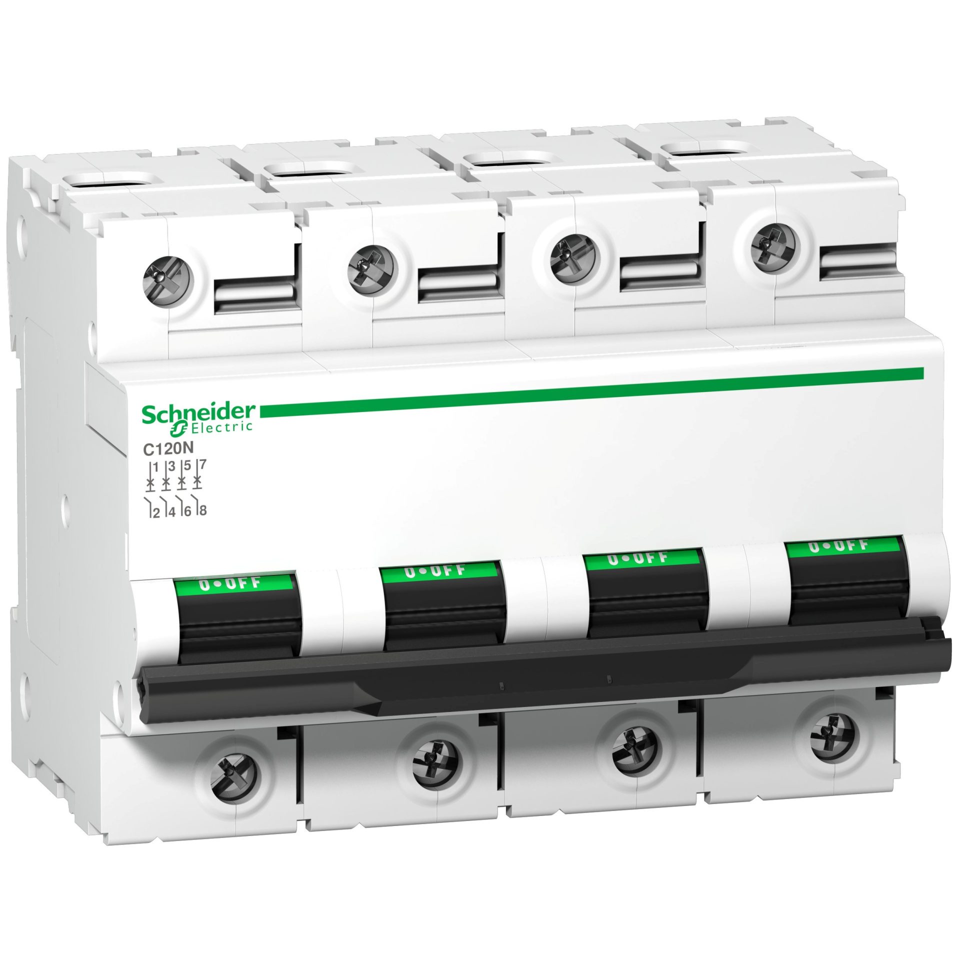 Miniature Circuit-Breaker, Acti9 C120N, 4P, 125 A, C Curve, 10000 A (Iec 60898-1), 10 Ka (Iec 60947-2), A9N18377
