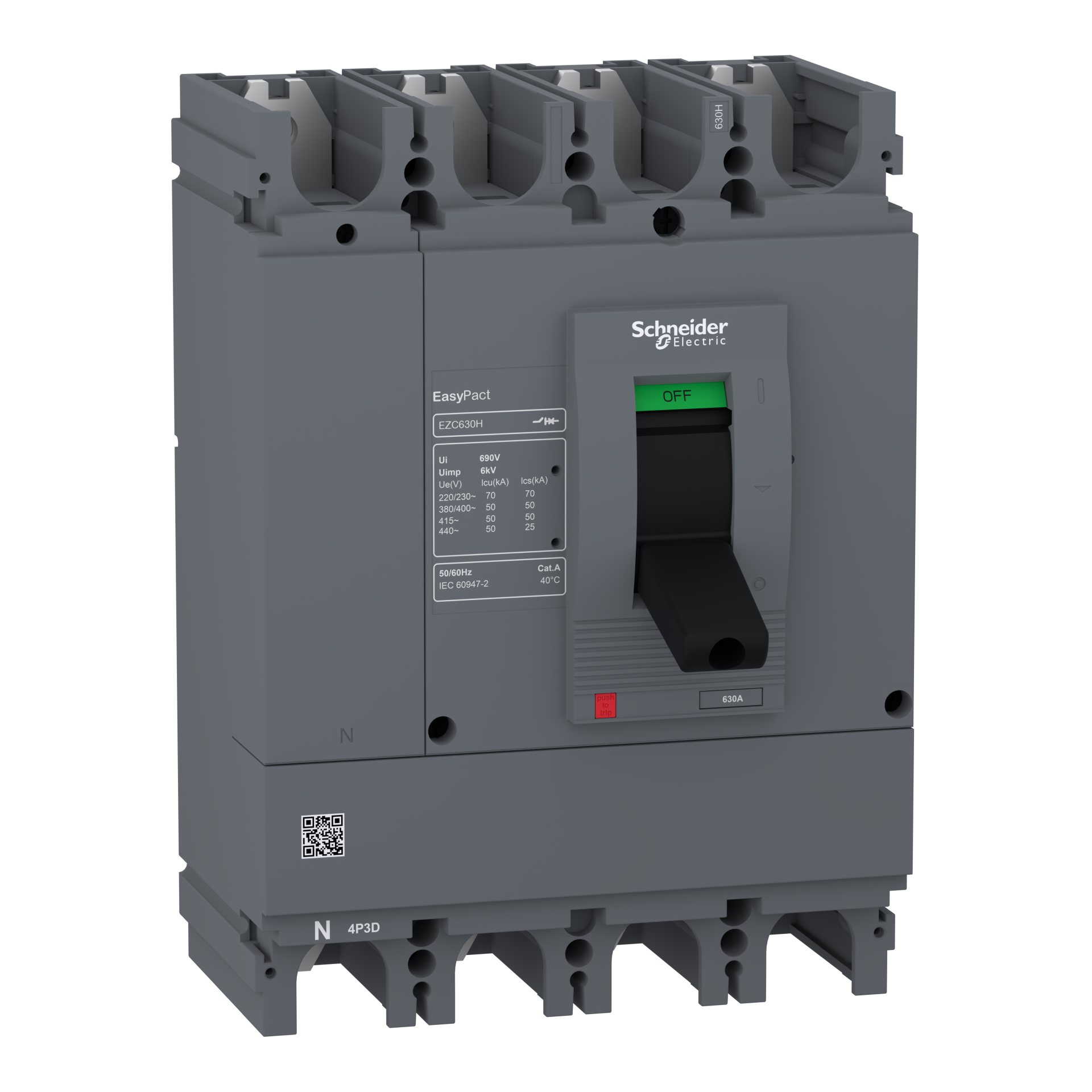 Circuit Breaker Easypact Ezc630H - Tmd - 500 A - 4 Poles 3D, EZC630H4500N